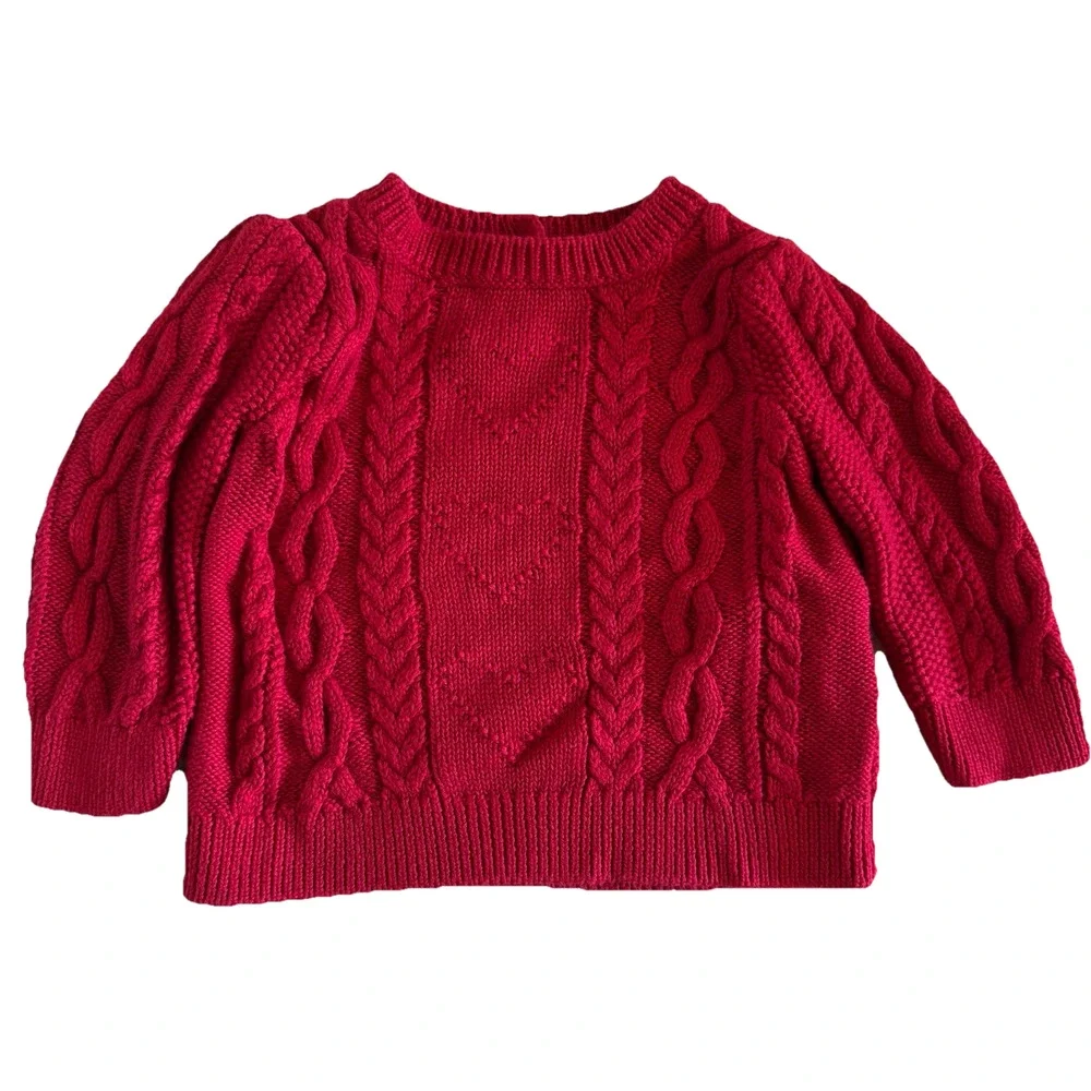 GAP‎ Baby Sweater 18-24 Months Red Cable Knit Sweater Long Sleeve Heart
